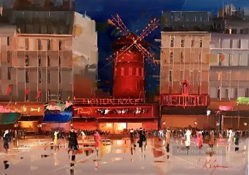 Moulin Rouge bei Nacht Kal Gajoum per Messer Ölgemälde